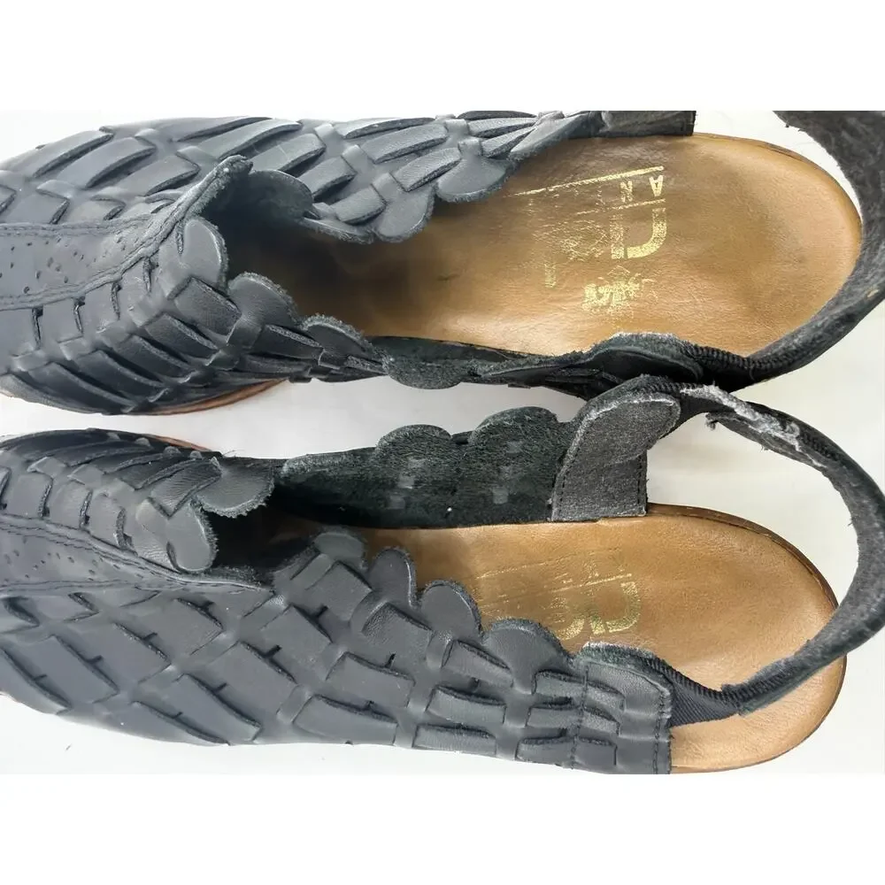 Rieker Black Leather Woven Huarache Slingback Comfort Sandals Witchy